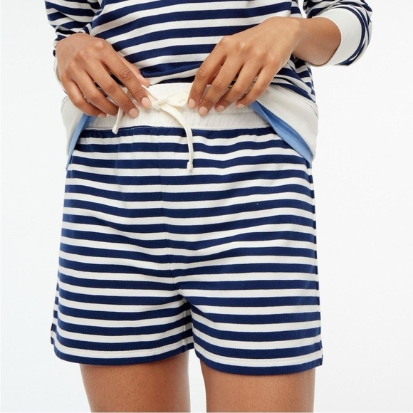 NWT J. Crew Factory Striped Navy Drawstring Terry Shorts - Picture 1 of 10